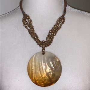 Chicos Shell Necklace w Beads and Leather Strap